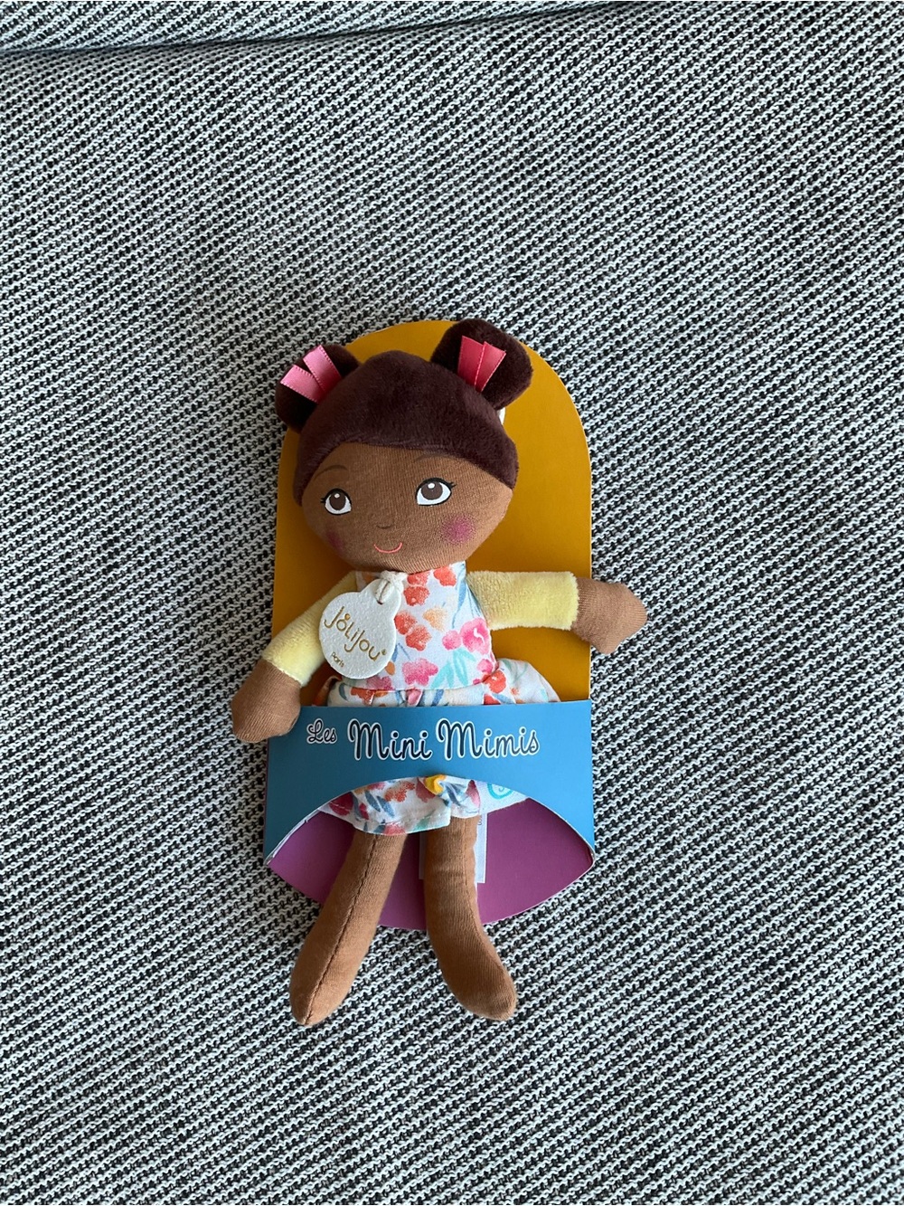 Mini Mimis Brown Girl Plush Doll - Pink Floral Dress